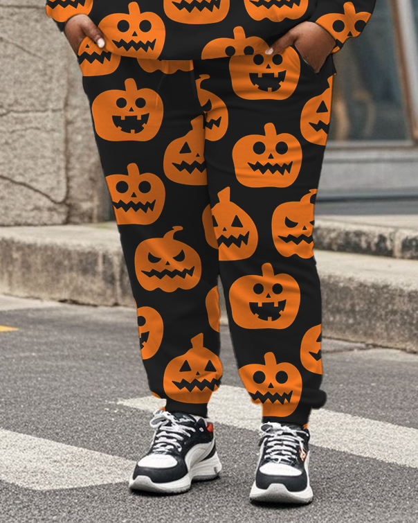 Women's Plus Size Halloween Graffiti Hoodie Set