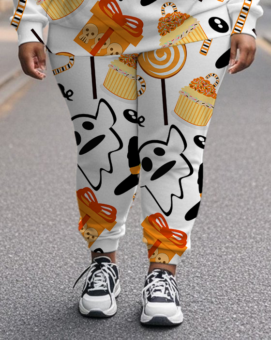 Women's Plus Size Halloween Graffiti Hoodie Set
