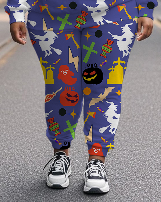 Women's Plus Size Halloween Graffiti Hoodie Set