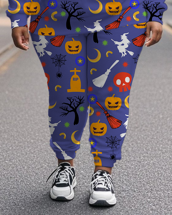 Women's Plus Size Halloween Graffiti Hoodie Set