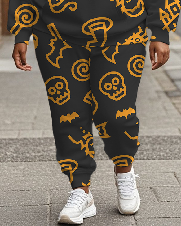 Women's Plus Size Halloween Graffiti Hoodie Set