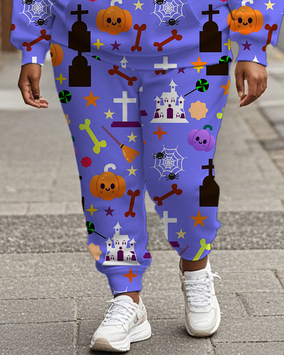 Women's Plus Size Halloween Graffiti Hoodie Set