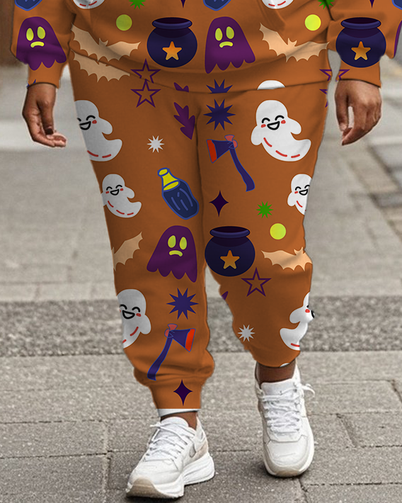 Women's Plus Size Halloween Graffiti Hoodie Set