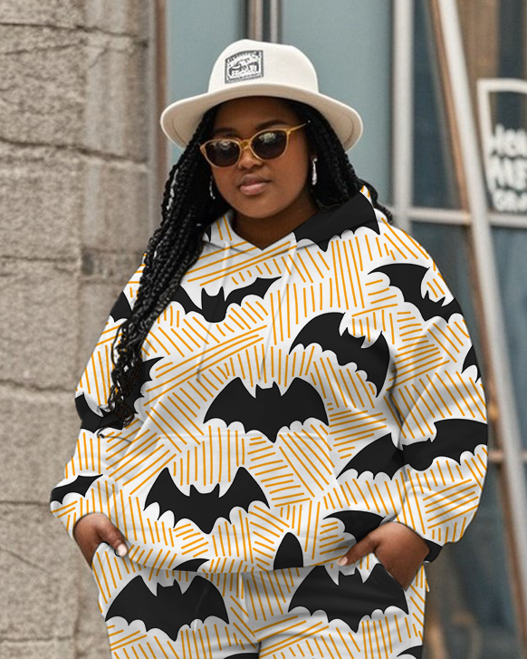 Women's Plus Size Halloween Graffiti Hoodie Set