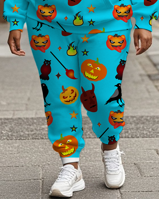 Women's Plus Size Halloween Graffiti Hoodie Set