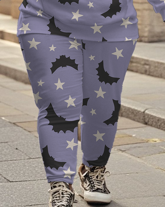 Women's Plus Size Halloween Graffiti Hoodie Set