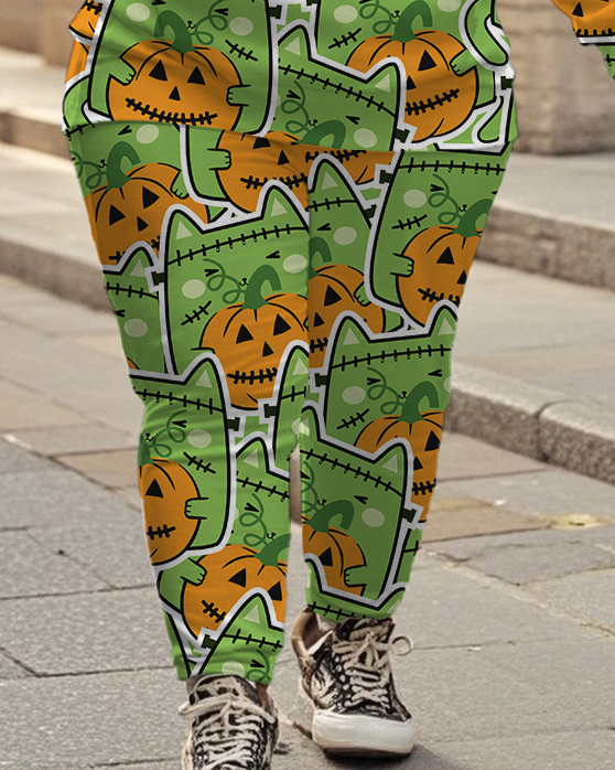 Women's Plus Size Halloween Graffiti Hoodie Set