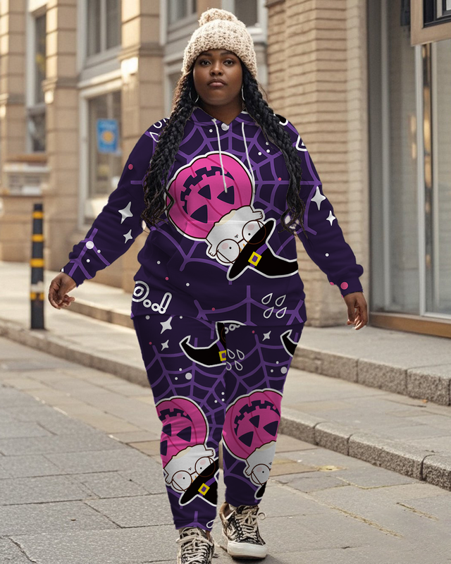 Women's Plus Size Halloween Graffiti Hoodie Set