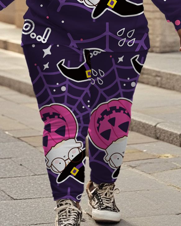 Women's Plus Size Halloween Graffiti Hoodie Set