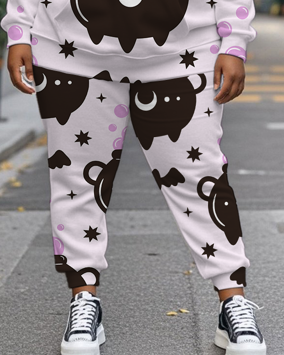 Women's Plus Size Halloween Graffiti Hoodie Set