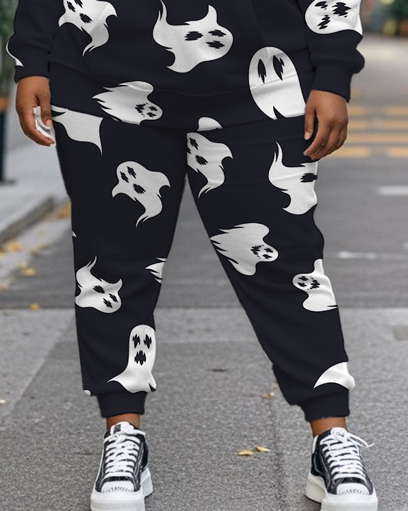 Women's Plus Size Halloween Graffiti Hoodie Set