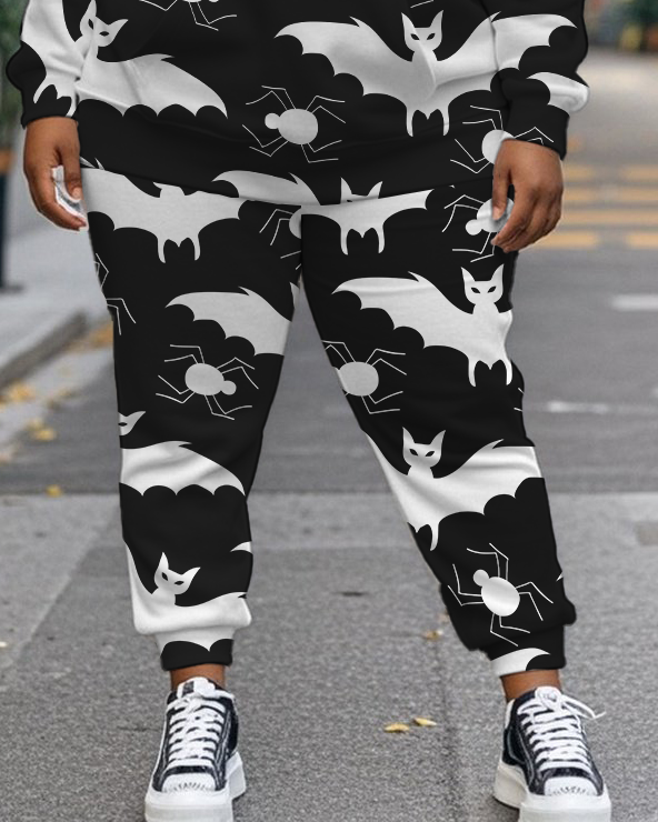 Women's Plus Size Halloween Graffiti Hoodie Set