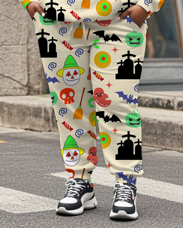 Women's Plus Size Halloween Graffiti Hoodie Set