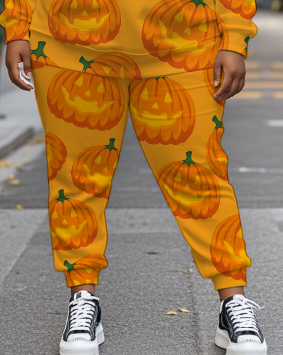 Women's Plus Size Halloween Graffiti Hoodie Set