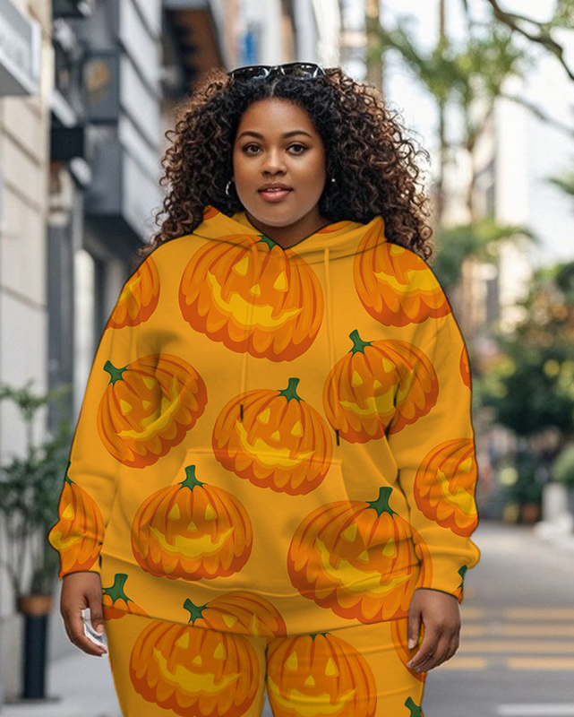 Women's Plus Size Halloween Graffiti Hoodie Set