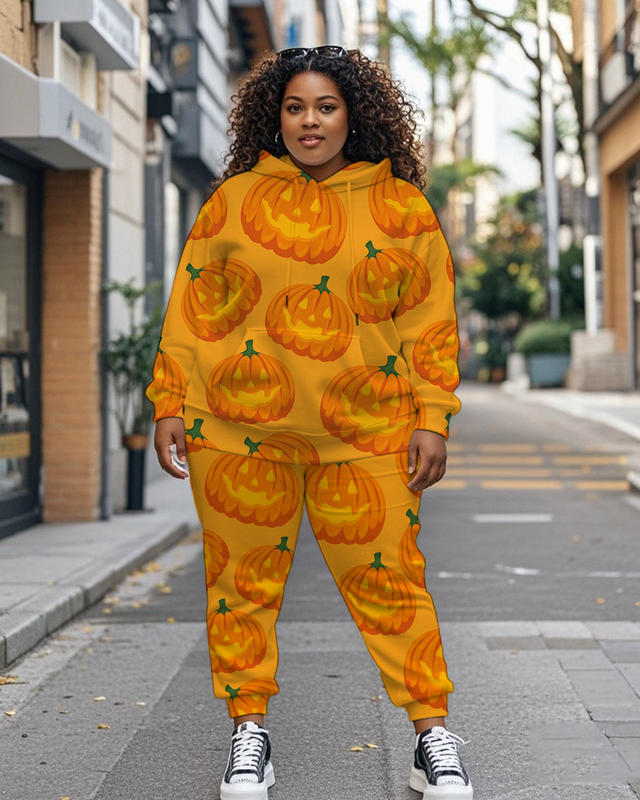 Women's Plus Size Halloween Graffiti Hoodie Set