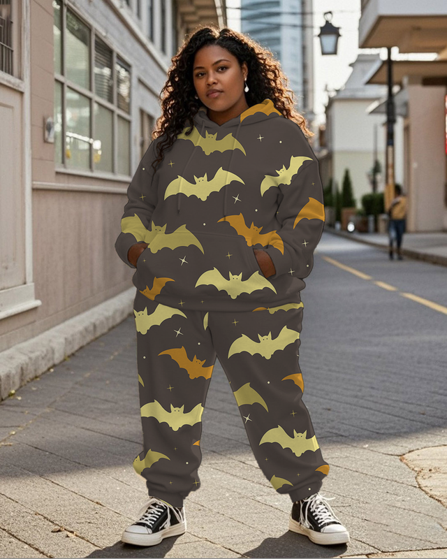 Women's Plus Size Halloween Graffiti Hoodie Set