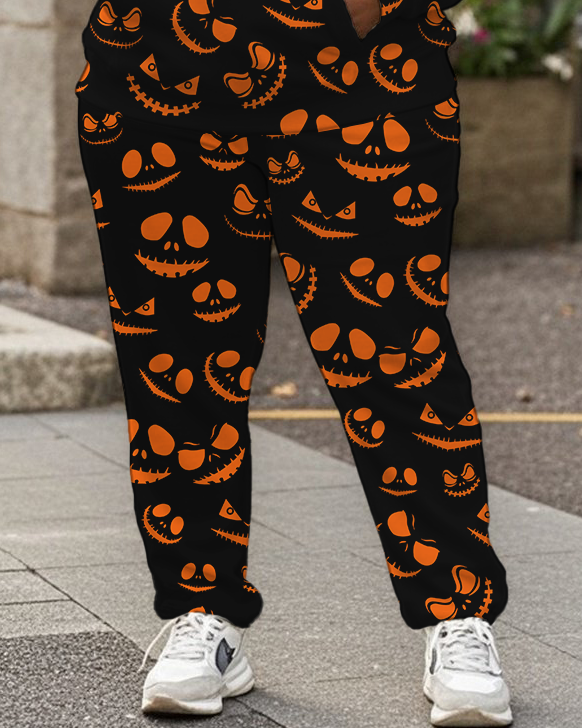 Women's Plus Size Halloween Graffiti Hoodie Set