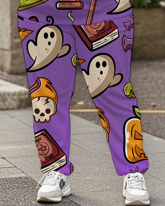 Women's Plus Size Halloween Graffiti Hoodie Set