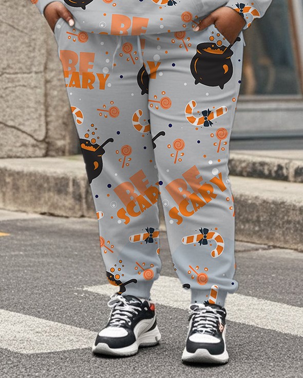 Women's Plus Size Halloween Graffiti Hoodie Set