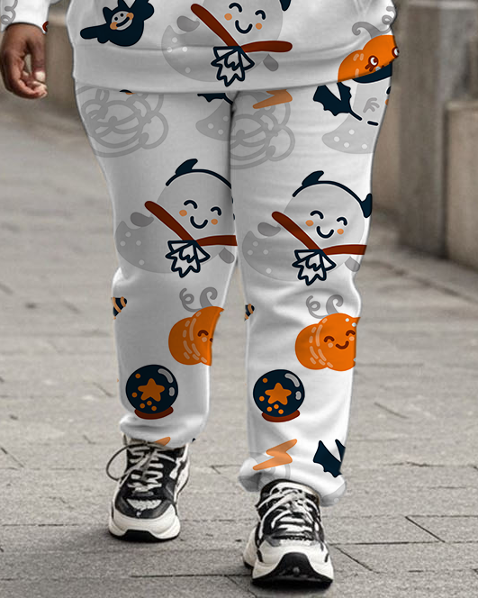 Women's Plus Size Halloween Graffiti Hoodie Set