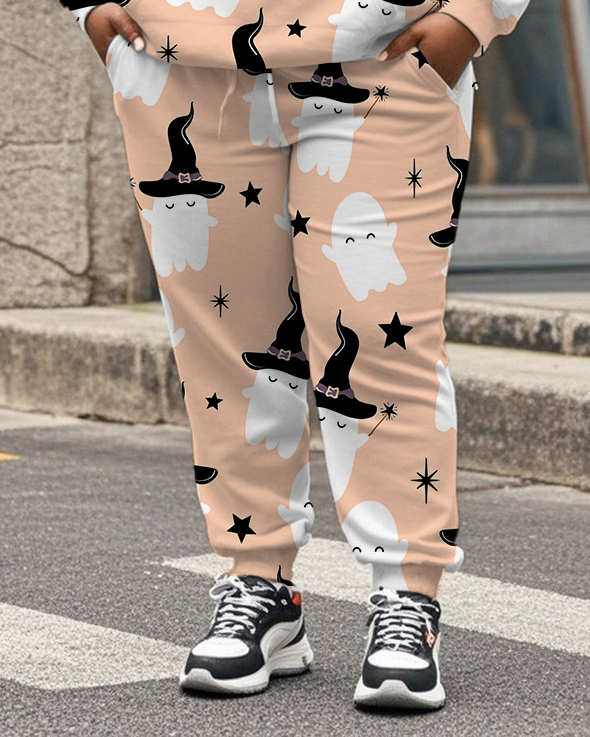 Women's Plus Size Halloween Graffiti Hoodie Set