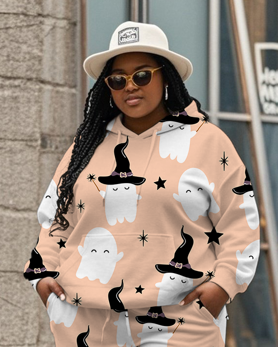Women's Plus Size Halloween Graffiti Hoodie Set