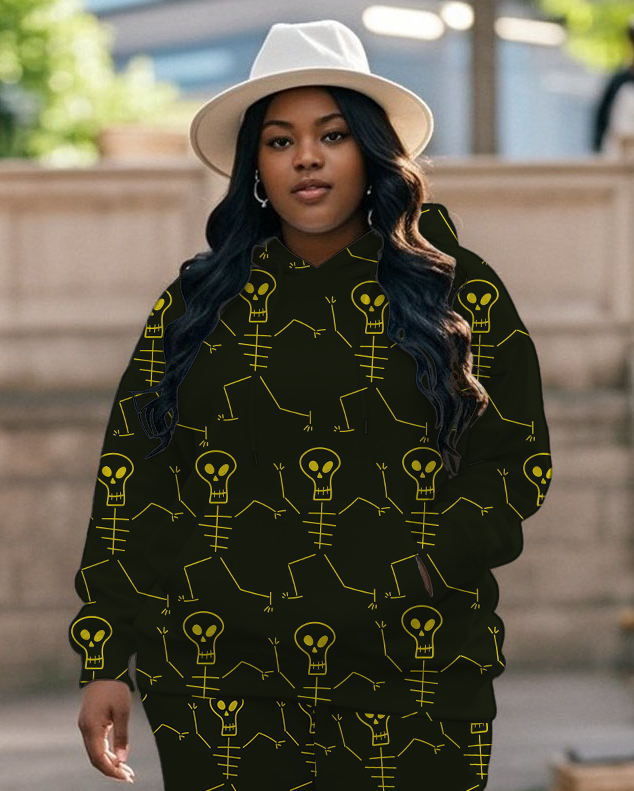 Women's Plus Size Halloween Graffiti Hoodie Set