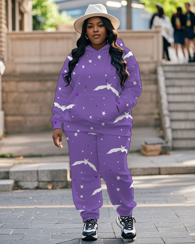 Women's Plus Size Halloween Graffiti Hoodie Set