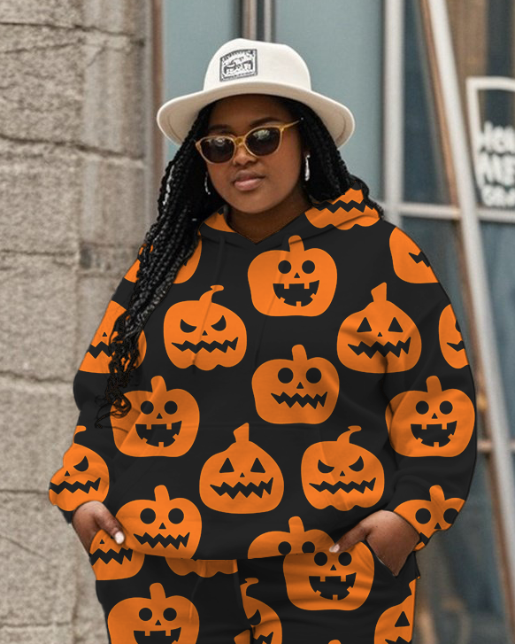 Women's Plus Size Halloween Graffiti Hoodie Set