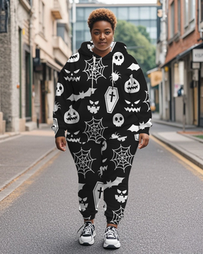 Women's Plus Size Halloween Graffiti Hoodie Set