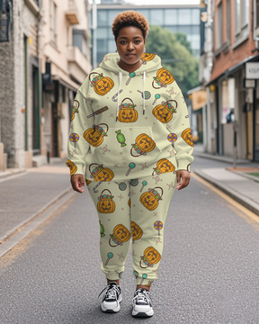 Women's Plus Size Halloween Graffiti Hoodie Set