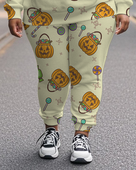 Women's Plus Size Halloween Graffiti Hoodie Set