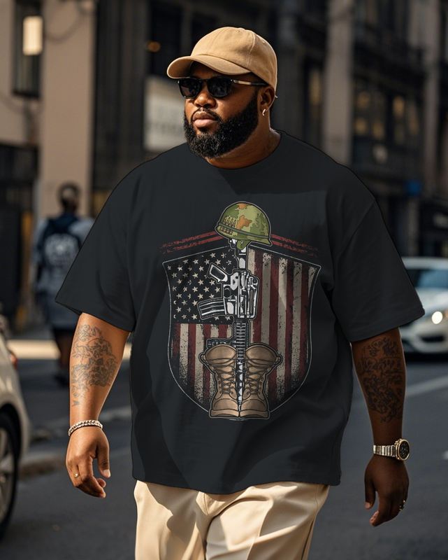 War - themed Silhouettes  Men's Plus Size Short Sleeve T-Shirt