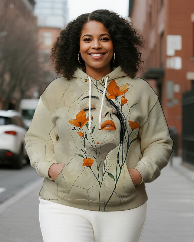 Women's Plus Size  Long Sleeve Hoodie
