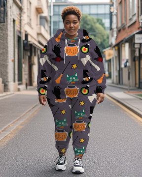 Women's Plus Size Halloween Graffiti Hoodie Set