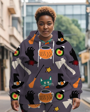 Women's Plus Size Halloween Graffiti Hoodie Set