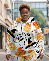 Women's Plus Size Halloween Graffiti Hoodie Set