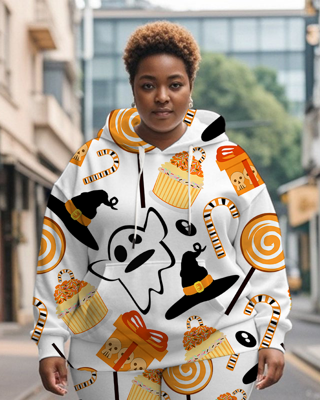 Women's Plus Size Halloween Graffiti Hoodie Set