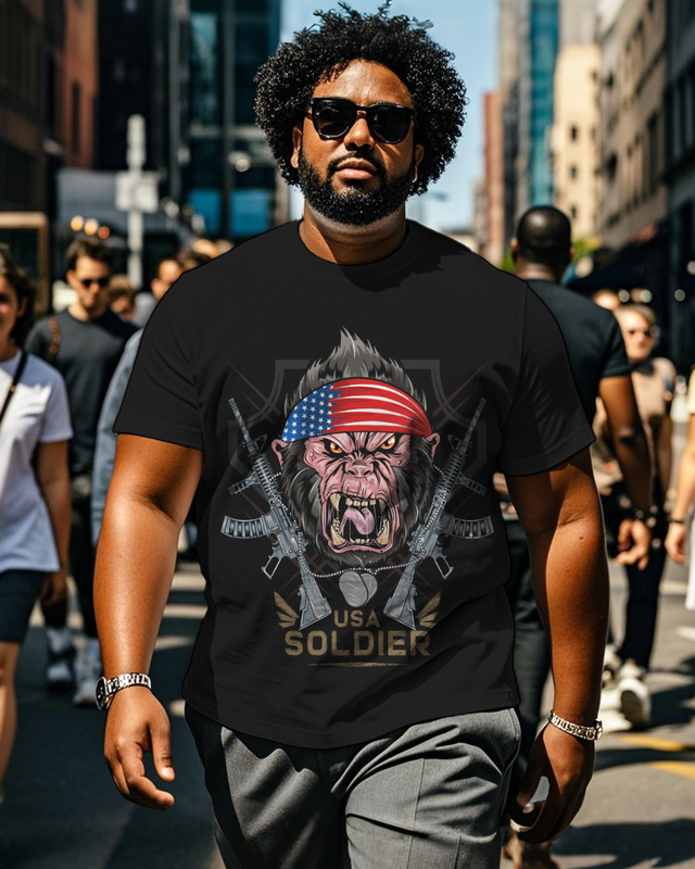 War - themed Silhouettes  Men's Plus Size Short Sleeve T-Shirt