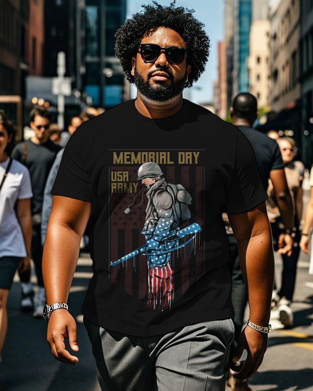 War - themed Silhouettes  Men's Plus Size Short Sleeve T-Shirt