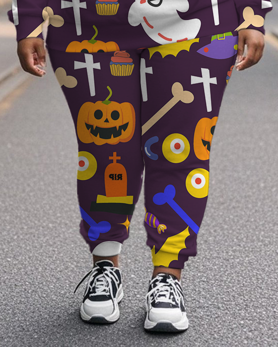 Women's Plus Size Halloween Graffiti Hoodie Set