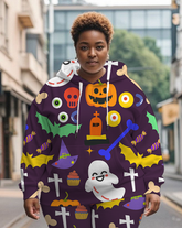 Women's Plus Size Halloween Graffiti Hoodie Set