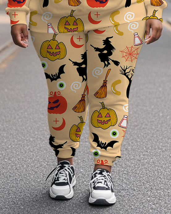 Women's Plus Size Halloween Graffiti Hoodie Set