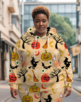 Women's Plus Size Halloween Graffiti Hoodie Set