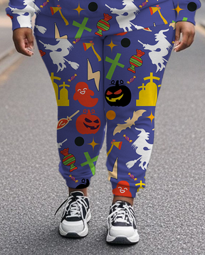 Women's Plus Size Halloween Graffiti Hoodie Set