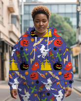 Women's Plus Size Halloween Graffiti Hoodie Set
