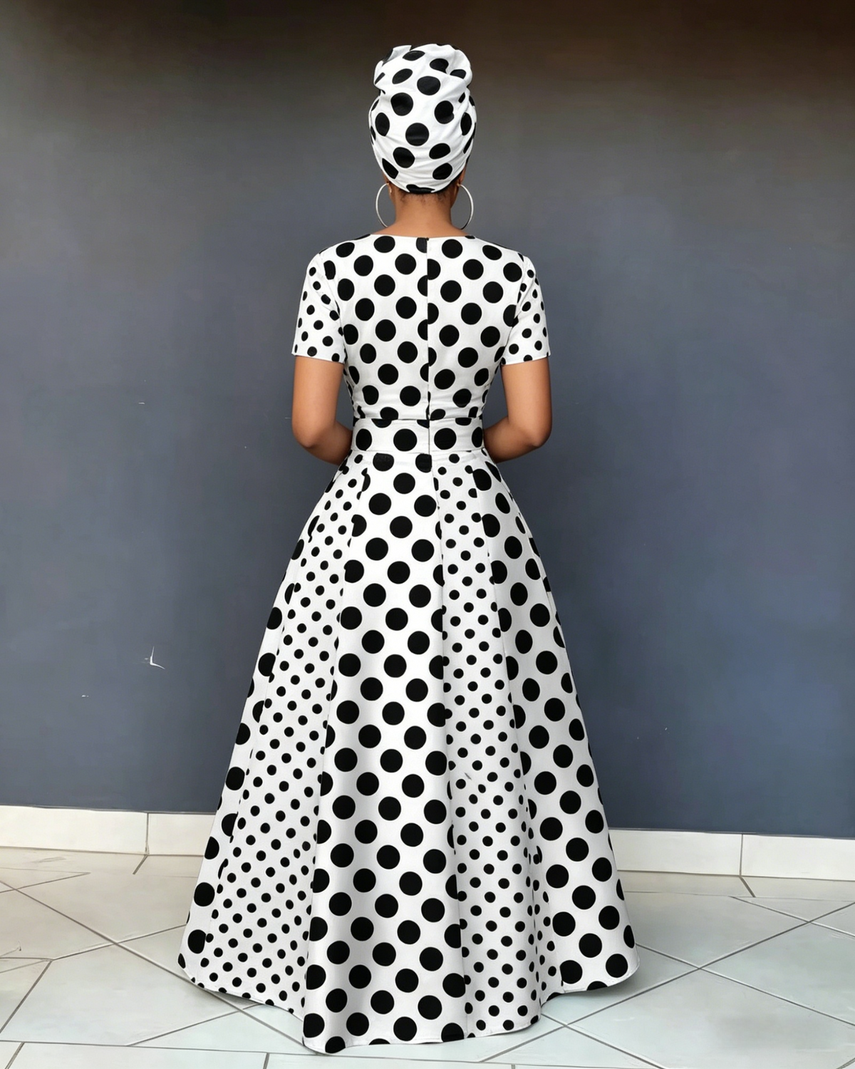 V Neck Polka Dot Stitching Casual Short Sleeve Maxi Dress