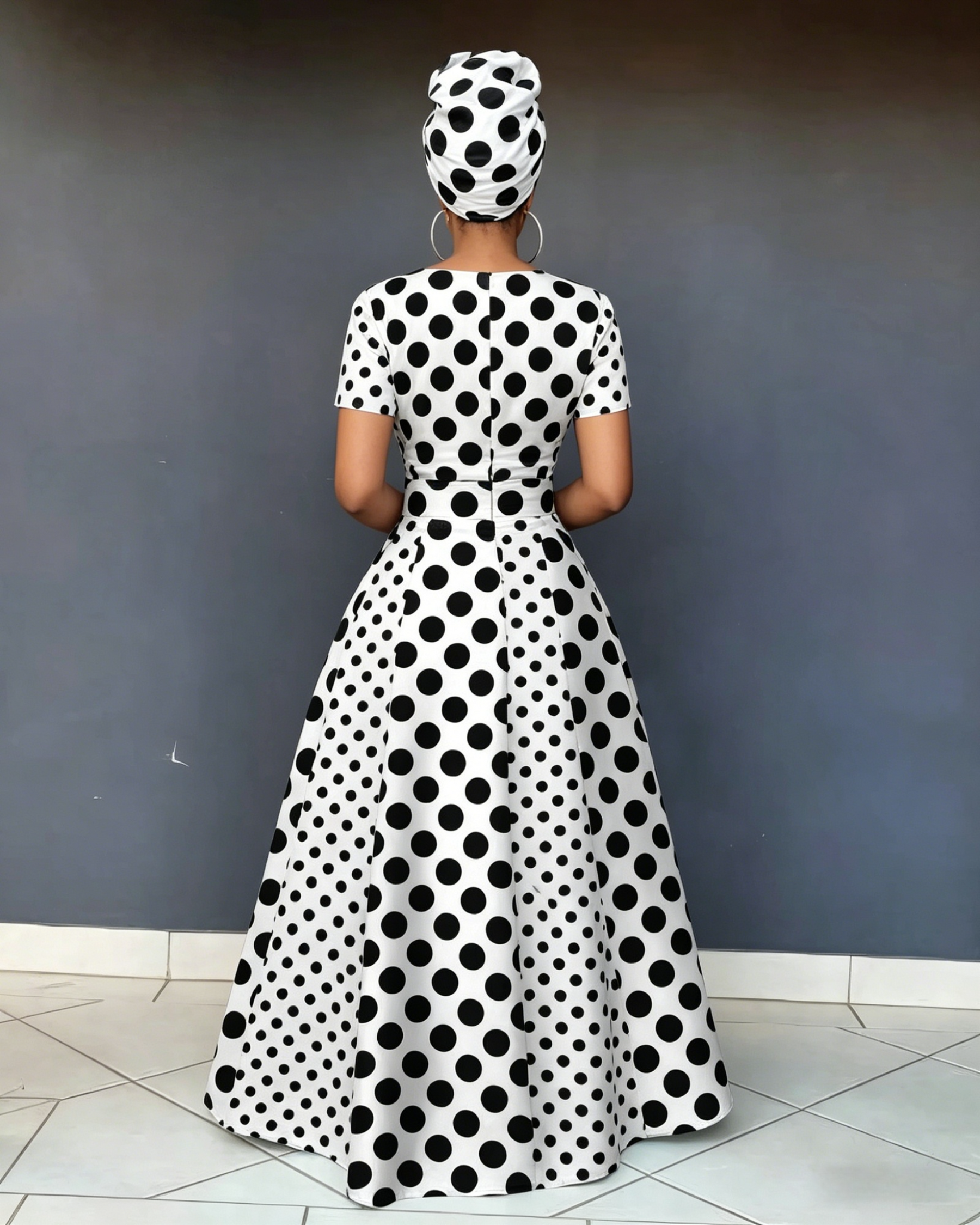 V Neck Polka Dot Stitching Casual Short Sleeve Maxi Dress