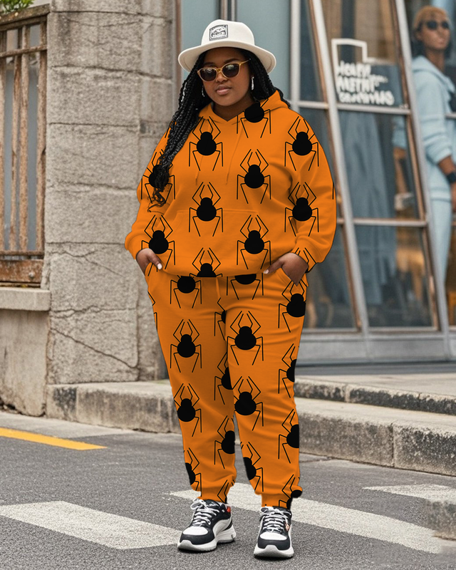 Women's Plus Size Halloween Graffiti Hoodie Set